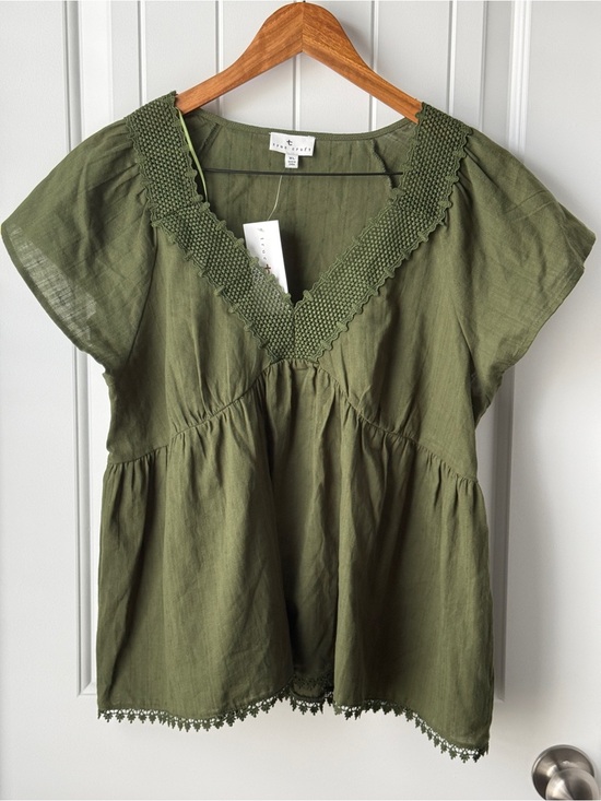 True Craft Tops - True Craft Olive Green V-Neck Peasant Top Bohemian Women's Blouse Size XL